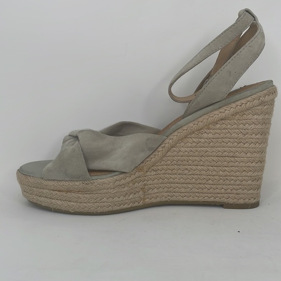 FRYE SANDALS Wedge Heel Shoes Ankle Strap Bow Tan Sage Leather Size 10 - Picture 10 of 13